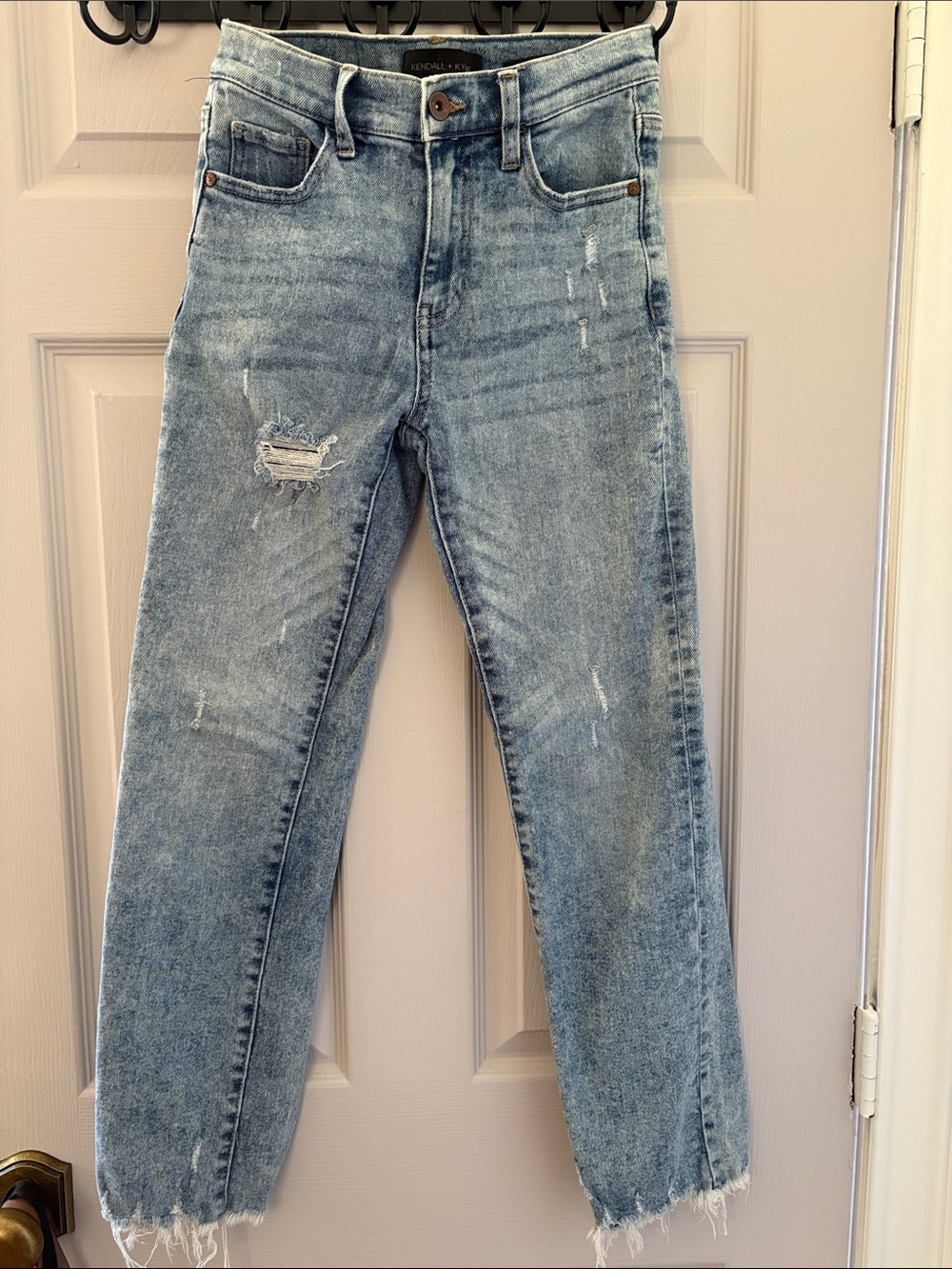 Kendall & Kylie Light Blue Distressed high rise slim Straight Leg Jeans